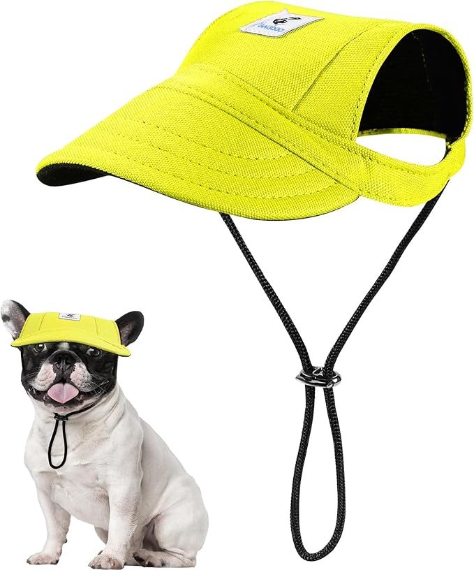 Pawaboo Dog Baseball Cap, Outdoor Pet Sport Sun Protection Baseball Cap Hat, Adjustable Travel Sport Hat Visor Sunbonnet Outfit with Ear Holes for Small Dogs Puppy, M, Yellow