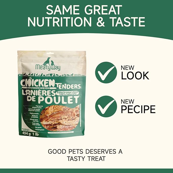 Chicken Jerky Tender Dog Treats, High Protein, Low Fat, 100% Natural Chicken & Grain Free Dog Snacks, Easy to Digest Training Treats, 454g/16 oz. Bag