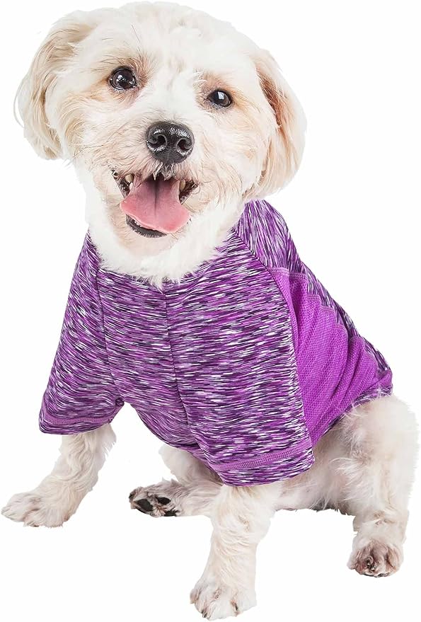 Pet Life ® Active 'Warf Speed' Heathred Dog Fitness and Yoga Pet T-Shirt Dog Clothes - Performance Dog T-Shirt with 4-Way-Stretch, Reflective and Quick-Dry Technology - Summer Dog Shirts