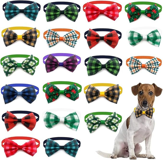 20 pcs Pet Dog Bow Tie Lattice Style Small Dog Pet Accessories Cute Grooming Products Dog Supplies (Mix Color)
