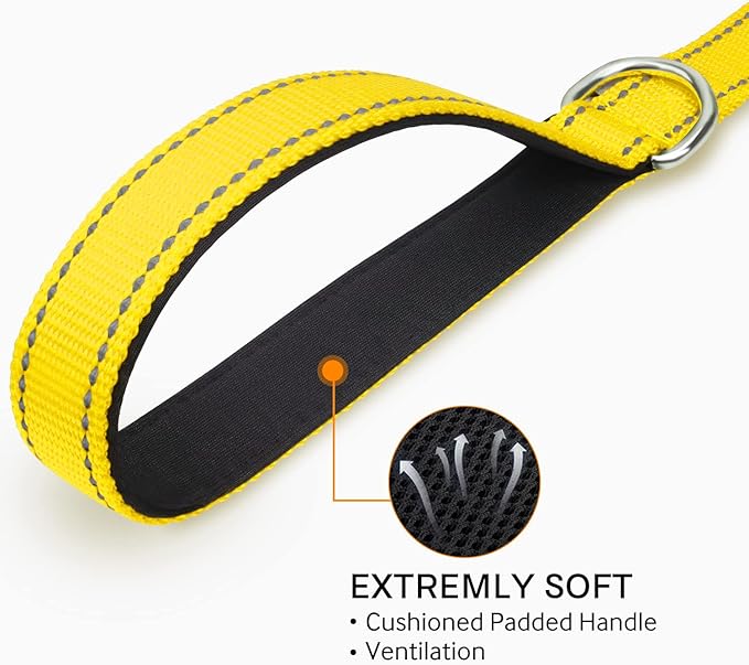 Joytale Double-Sided Reflective Dog Leash, 6 FT/5 FT/4 FT, Padded Handle Nylon Heavy Duty Leashes for Medium & Large Dogs Walking, Yellow, 5FT
