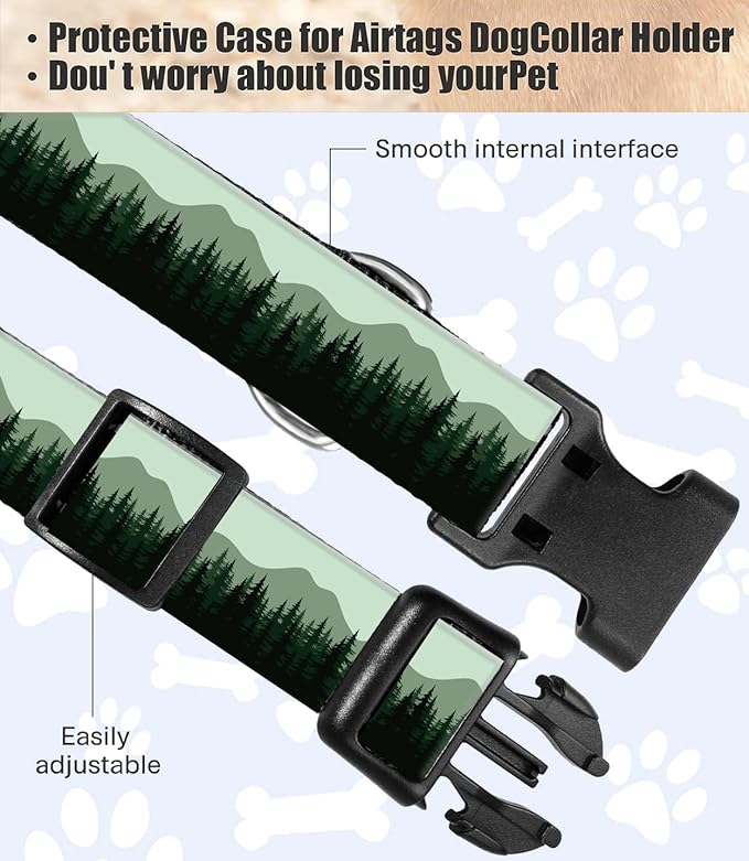 Dog Collar, Cute Dog Collar for Small Medium Large Dogs, Personalized Adjustable Soft Pet Collars with Quick Release Buckle for Walking Running, Black Mountain