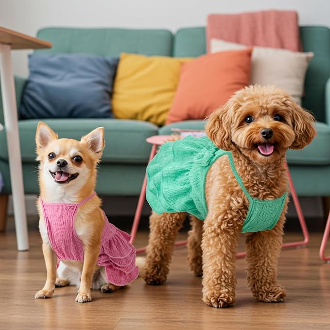 3Pcs Dog Summer Dresses Dog Camisole Dress with Tiered Skirt Pet Tiered Dress Summer Spring Clothes Pullover Vest Skirt for Small Medium Dogs M