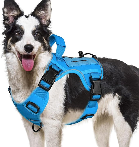 WINGOIN Blue Tactical Dog Harness for Medium Small Dogs No Pull Adjustable Pet Harness with Handle Reflective K9 Military Service Dog Vest for Walking Hiking Training (S)
