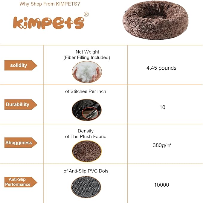 Dog Calming Beds for Small Medium Large Dogs - Round Donut Washable Dog Bed, Anti-Slip Faux Fur Fluffy Donut Cuddler Anxiety Cat Bed(36" Khaki)