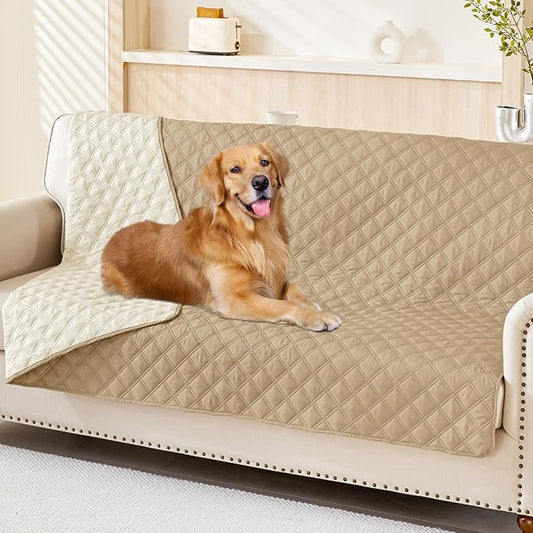Smiry Waterproof Dog Blanket, Reversible Dog Bed Cover Pet Blanket, Soft Pet Couch Covers for Sofa Washable, Bed Couch Sofa Furniture Protector for Puppy Cat Kids (68"x82", Camel/Beige)