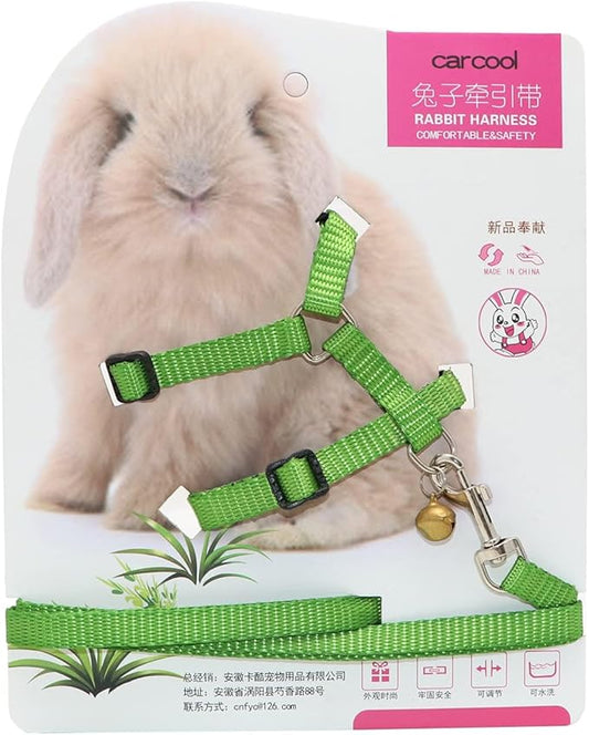 Hypeety Rabbit Bunny Harness with Leash Adjustable Soft Nylon Harness Rabbit Vest Harness Lead Leash Pink Blue Lead Leash All Season for Small Animals (Green)