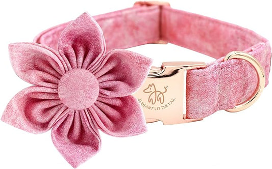 Elegant little tail Pink Girl Dog Collar for Female Dogs, Pet Collar Adjustable Dog Collars with Flower Gift for Small Dogs and Cats