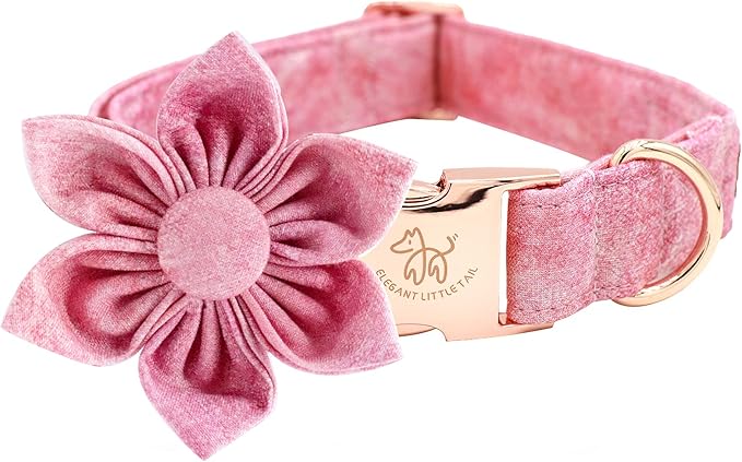 Elegant little tail Pink Girl Dog Collar for Female Dogs, Pet Collar Adjustable Dog Collars with Flower Gift for Large Dogs