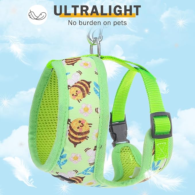 SCENEREAL Small Dog Harness and Leash Collar Set - No Pull Dog Harness for Small & Medium Sized Dogs - Soft Mesh Vest for Puppies, Chihuahua, Yorkie, Spring Summer Hiking Walking, Green Bee S