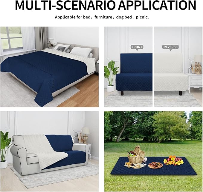 Easy-Going 100% Waterproof Dog Bed Cover Reversible Leak Proof Couch Cover Washable Sofa Cover Furniture Protector Blanket for Pets Kids Children Dog Cat (82x86 Inch, Navy/Ivory)