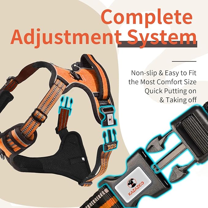 Dog Harness, No-Pull Pet Breathable Harness, Adjustable Soft Padded Dog Vest with 2 Leash Clips, Reflective No-Choke Pet, Easy Control Handle for Large Dogs, Orange, S