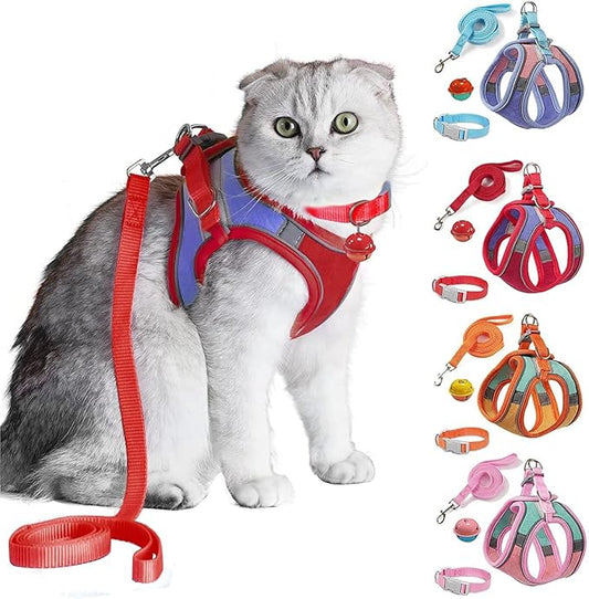 JSXD Cat Harness,Leash and Collar Set,Escape Proof Kitten Vest Harness for Walking,Easy Control Night Safe Pet Harness with Reflective Strap and Bell for Small Large Kitten,Fit for Puppy,Rabbit