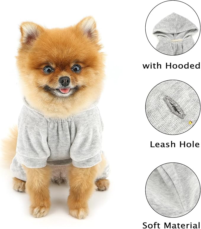 SELMAI Girl Dog Clothes for Small Dogs Cute Doggie Outfits Rhinestone Crown Stretchy Puppy Pajamas Soft Velvet Hoodie 4 Legged Jumpsuit Lightweight Pet Tracksuit Cat Apparel Leash Hole