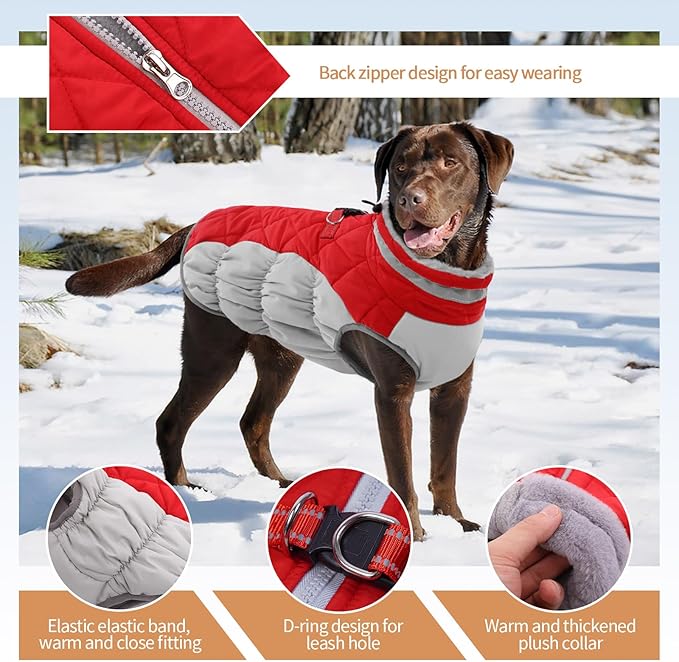 Dog Coats for Small Dogs, Puppy Coat, Warm Winter Jacket, XS Dog Coat with Harness Built in, Waterproof Pet Cold Weather Coats, Puppy Winter Clothes Snowsuit Chihuahua Maltese,Red,XS