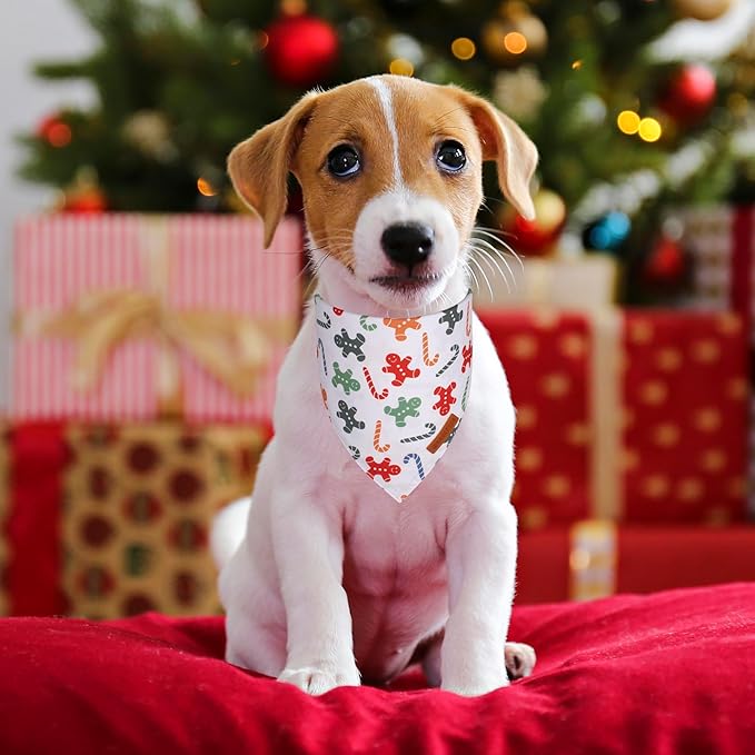 ADOGGYGO Christmas Dog Bandanas, Xmas Tree Candy Scarf, Premium Durable Fabric, White Christmas Bandanas for Small Dogs Pets (Small)