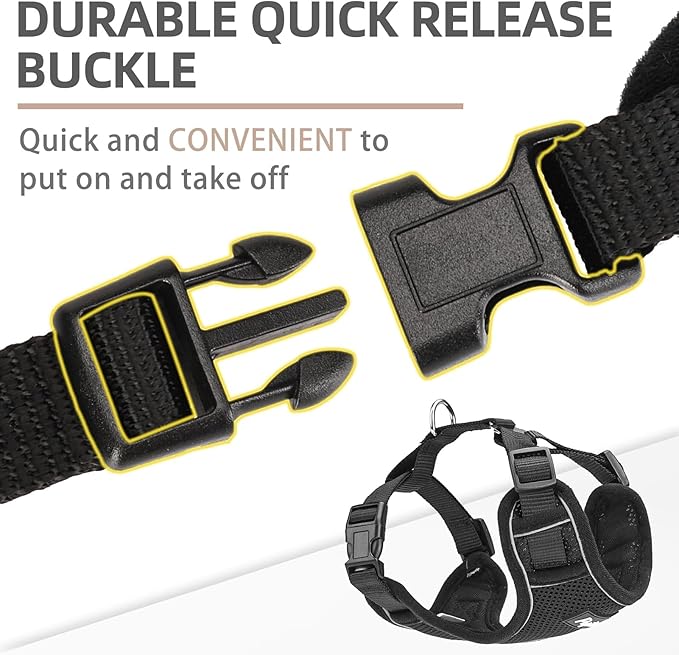 PUPTECK Dog Harness and Leash Set for Small Medium Dogs No Pull, Soft Mesh Adjustable Puppy Cat Harness Reflective at Night, Black L