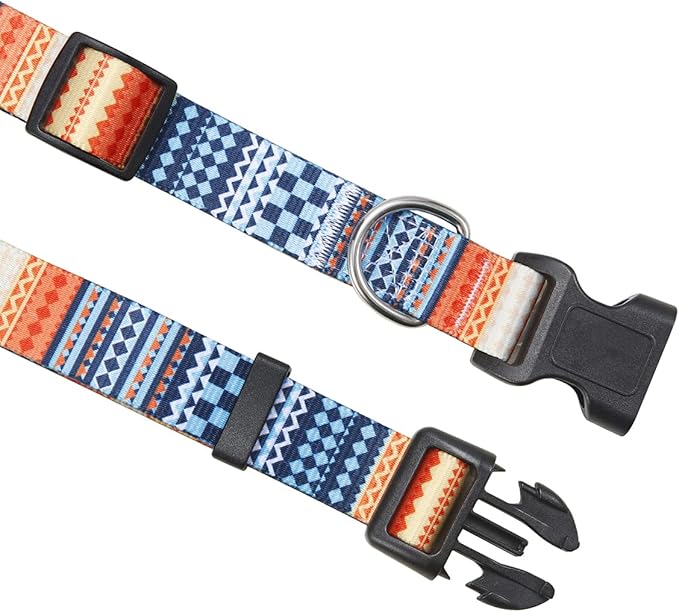 Dog Collar and Leash Set with Bohemia Floral Tribal Geometric Patterns - Soft Ethnic Style Collar Adjustable for Small Medium Large Dogs(Bohemian Orange Set,M)