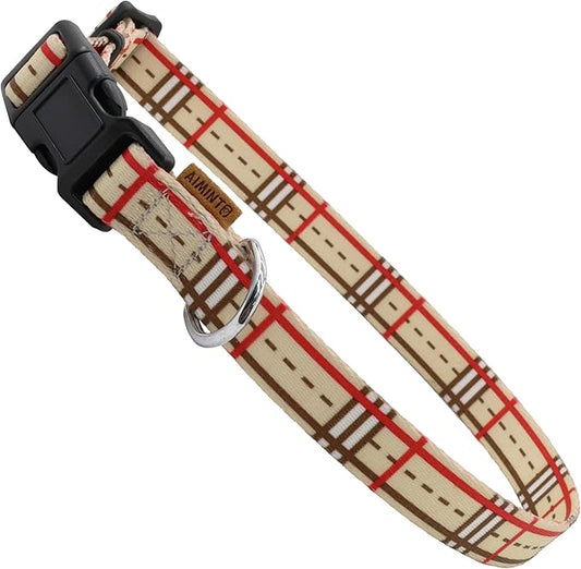 Dog Collar, Cute Stripe Pattern, Soft and Adjustable Collar with Quick Release Buckle (S (Neck 11-18", Width 5/8"), Stripe Cream)