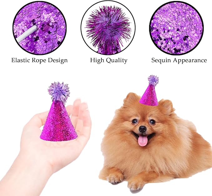 10PCS Dog Birthday Hat Set for Small Puppies Cat Kitten Rabbit, Mini Party Hat with Adjustable Headbands, Cute Pet Hat with Pompons for Party Decoration Accessories (Small)