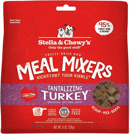 Stella & Chewy's Freeze-Dried Raw Tantalizing Turkey Meal Mixers- Dog Food Topper and Mixer - Made with 95% Cage-Free Turkey, Organs & Bone - Perfect for Picky Eaters - Grain-Free - 8 oz