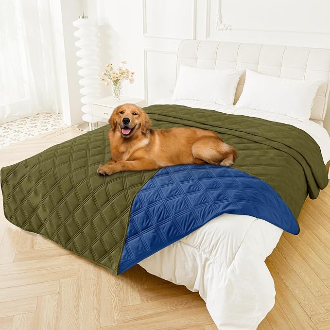 Smiry Waterproof Dog Bed Cover Blanket 82x120, Soft Reversible Pet Blanket, Washable Leakproof Cats Dogs Couch Cover for Sofa, Couch, Furniture, Green/Navy