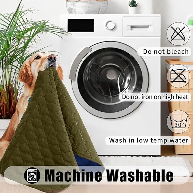 Smiry Waterproof Dog Bed Cover Blanket, Soft Reversible Pet Blanket, Washable Leakproof Cats Dogs Couch Cover for Sofa, Couch, Furniture (82x82 Inch, Green/Navy)