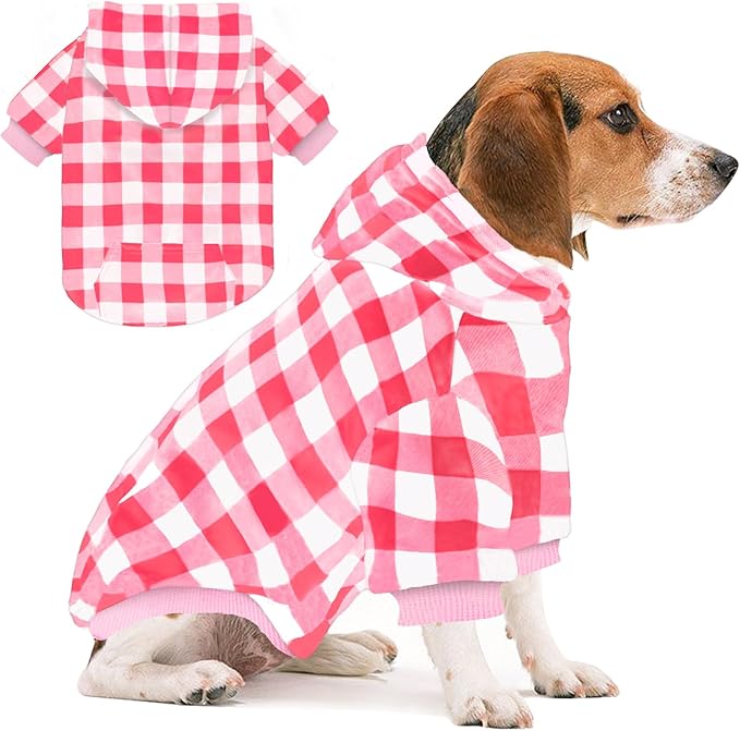 Plaid Dog Sweaters Hoodies Sweatshirts for Dogs Cats, Warm and Soft Cold Weater Coats for Christmas (Pink, Medium)
