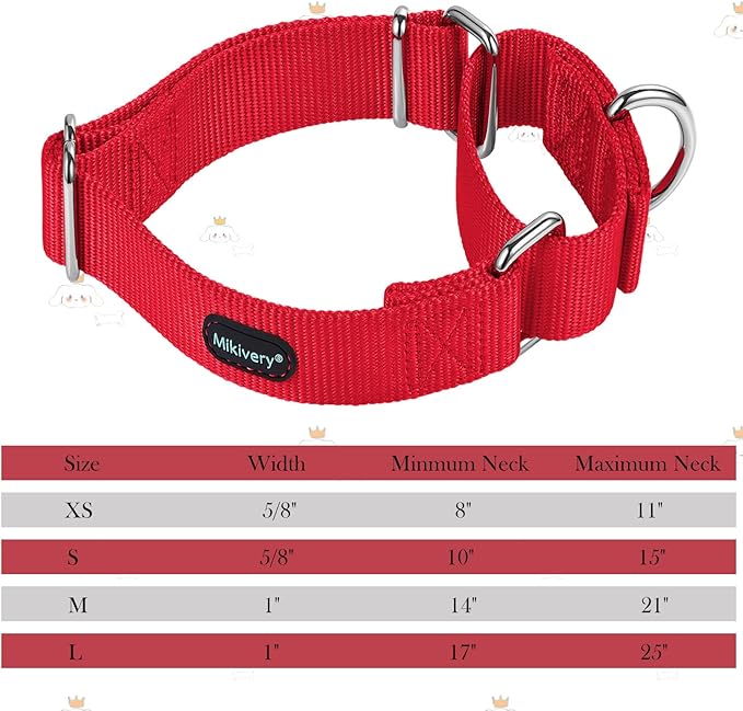 Mikivery Martingale Dog Collar Nylon Adjustable and Safety Training Colourful Comfortable Metal Buckle Pet Collars for Small Medium and Large Dogs(Red,M)