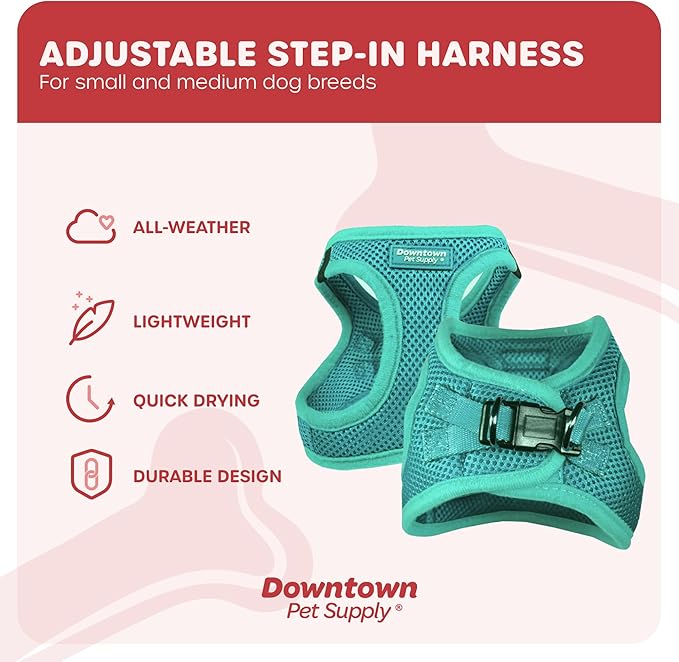 Downtown Pet Supply Step in Dog Harness for Small Dogs No Pull, Medium, Bermuda Blue - Adjustable Harness with Padded Mesh Fabric and Reflective Trim - Buckle Strap Harness for Dogs