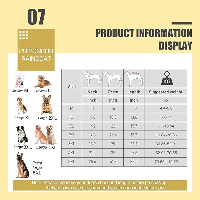 3XL Dog Raincoat - Large Dog Raincoat with Adjustable Hood, Waterproof and Reflective