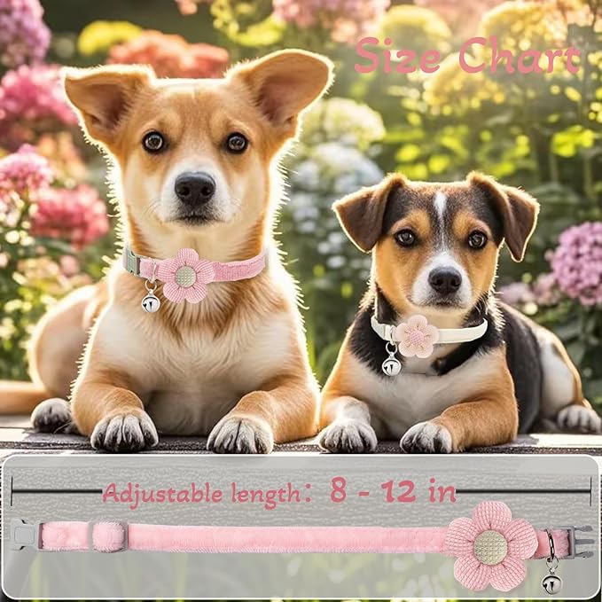 Small Dog Collar with Flower, Puppy Collars for Litter, XS Dog Collars for Small Dogs with Bell for Girl Boy Little Dog (Pink)