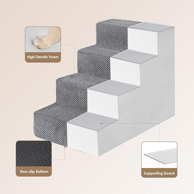 EHEYCIGA Dog Stairs for Bed 18”H, 4-Step Dog Steps for High Bed, Pet Steps for Small Dogs and Cats, Non-Slip Balanced Pet Ramp Indoor, Grey