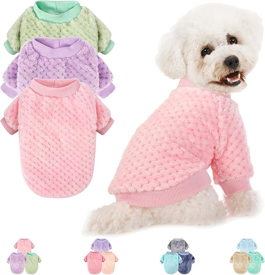 Dog Sweater, 2 or 3 Pack Dog Sweaters for Small Medium Dogs or Cat, Warm Soft Flannel Pet Clothes for Dogs Girl or Boy, Dog Shirt Coat Jacket (X-Large, Pink+Purple+Light Green)