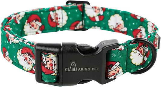 ARING PET Christmas Dog Collar-Cute Cotton Santa Claus Dog Collar, Adjustable Lightweight Christmas Pet Collars Puppy Collar with Quick Release Buckle