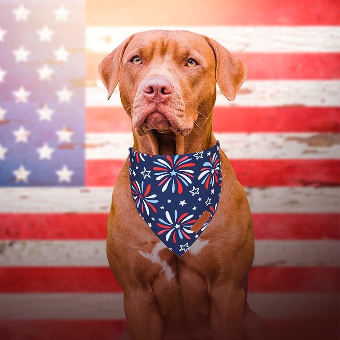 PTDECOR American Flag Dog Bandana 4th of July Dog Scarf Reversible Red Blue Patriotic Bandanas for Large and Extra Large Dogs Pets (Blue & Red, X-Large)