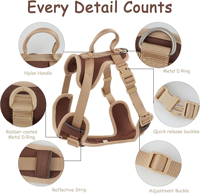 No Pull Dog Harness Adjustable Soft Padded Pet Vest with Control Handle Adorable Daily Harness for Dogs（Chocolate Cookie S）