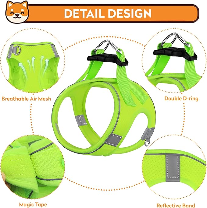 Dog Harness with Leash Set, No-Pull Step-in Reflective Pet Harness with 1 Leash Clips, Adjustable Soft Padded Easy Walk Dog Vest for Small Medium Large Dogs, Cats(Fluorescent, Large)
