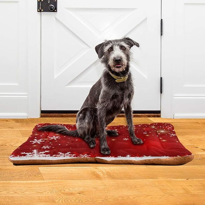Christmas Snowflakes Pet Bed Soft Crate Mat,Washable Dog Crate Bed Cushion Anti-Slip,Pet Mattress for Small Medium Dogs and Cats Kennel Pad, 18x24inch