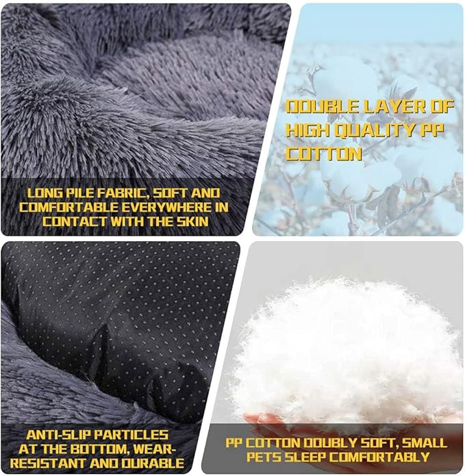 Calming Dog Bed for Medium and Large Dogs - Round Donut Washable Anti-Slip Faux Fur Fluffy Cuddle Anxiety Cat Bed (36" Dark Grey)