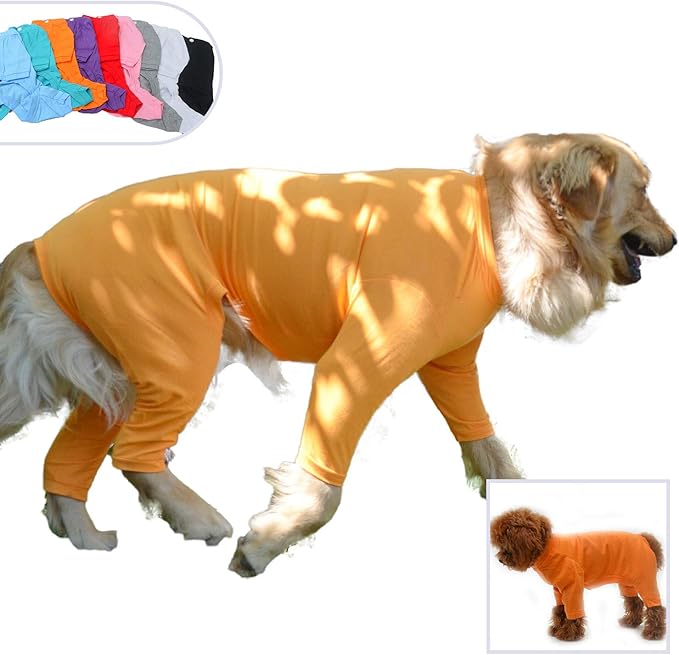 Lovelonglong Four Feet Dog Lightweight Pajamas, Pure Cotton Dog Jumpsuits 4 Legs Dog Onesies T-Shirt Stylish PJS Puppy Costume for Large Medium Small Dogs Orange XXXXL