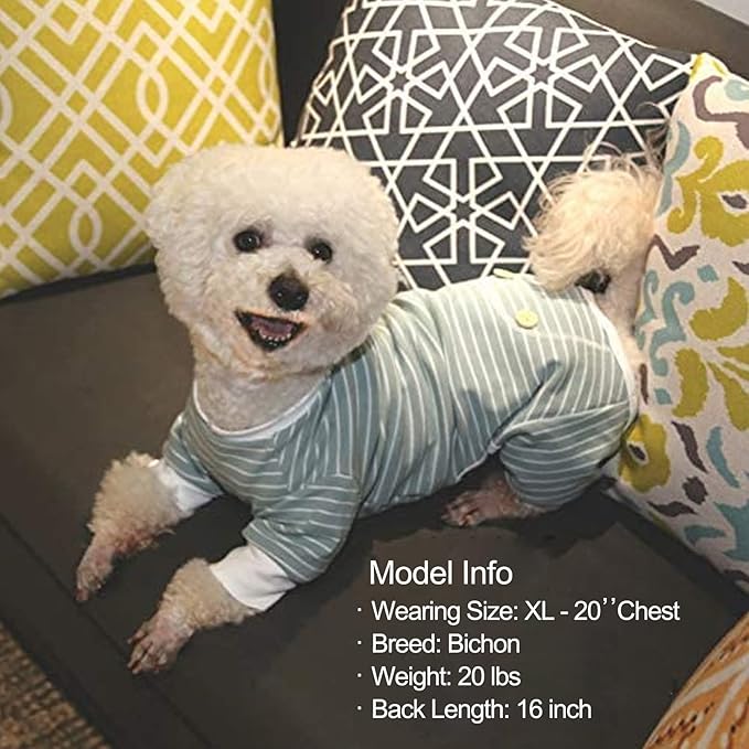 KYEESE Dog Pajamas Stretchable Dog Jumpsuit 4 Legs Strip PJS Pet Puppy Cat Pajamas Lightweight