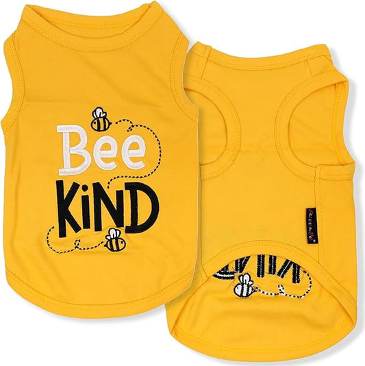 Parisian Pet Dog Tshirt - Embroidered “Bee Kind“ Dogs Clothes - Lightweight Dog Tank Top- 100% Cotton, Sleeveless Doggy Tee Shirts - Machine Washable Shirt for Large Dogs - L