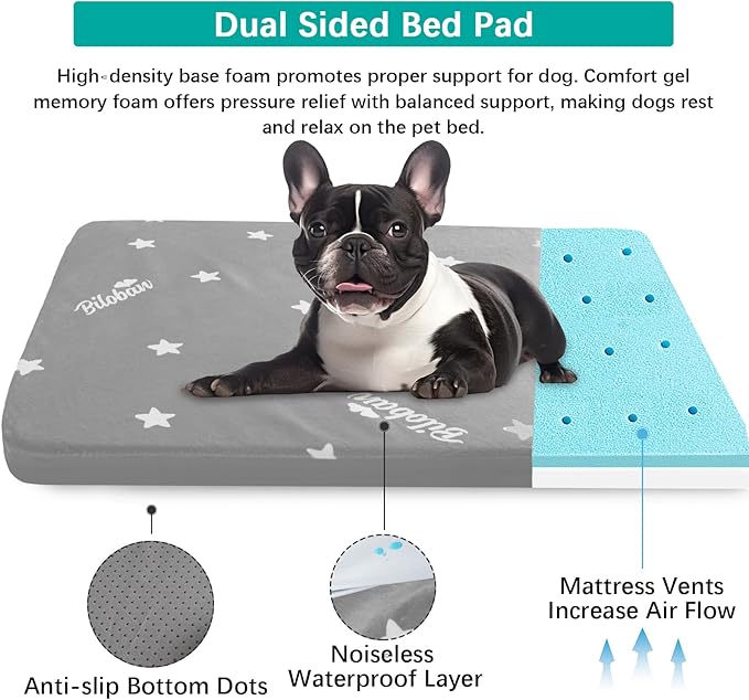 Waterproof Dog Bed for Large Dog, Memory Foam Orthopedic Dogs Beds & Furniture for Large Sized Dogs, Anti-Slip & Washable Puppy Mat for Sleeping, Plush Flannel Top Pet Beds, Grey