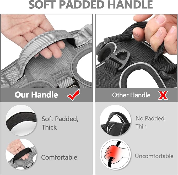 PoyPet No Pull Dog Harness, No Choke Reflective Dog Vest, Adjustable Pet Harnesses with Easy Control Padded Handle for Small Medium Large Dogs(Gray,M)