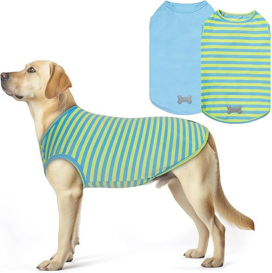 KYEESE 2Pack Dog Shirts Striped T Shirt for Large Dogs Lightweight Clothes Sleeveless Vest Cotton Tank Top, XXX-Large,Blue+Striped