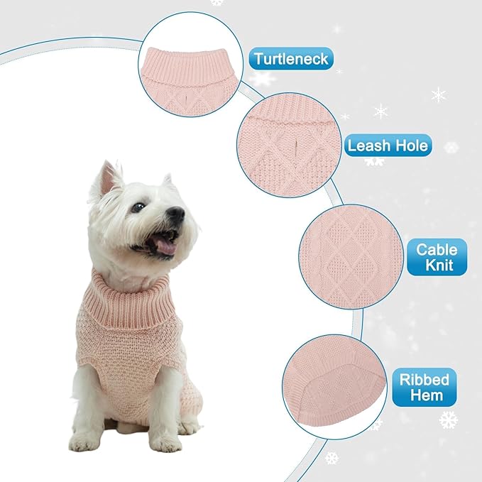 Mihachi Turtleneck Dog Sweater - Winter Coat Apparel Classic Cable Knit Clothes with Leash Hole for Cold Weather, Ideal Gift for Pet in New Year