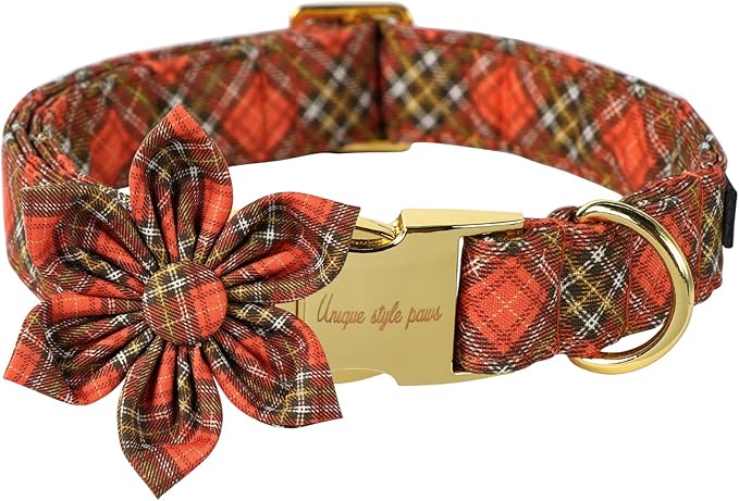 Unique Style Paws Cotton Dog Collar with Bow Halloween Pumpkin Plaid Dog Collar with Bow Tie for Small Medium Large Dogs Pets Gifts