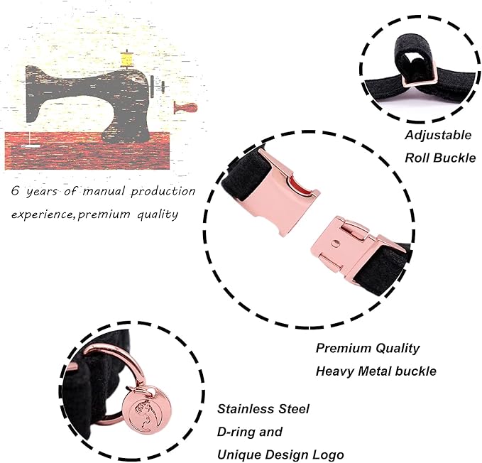 DOGWONG Hemp Cotton Dog Collar with Bow, Black Pet Collar Durable Adjustable Puppy Collar for Small Medium Large Dogs