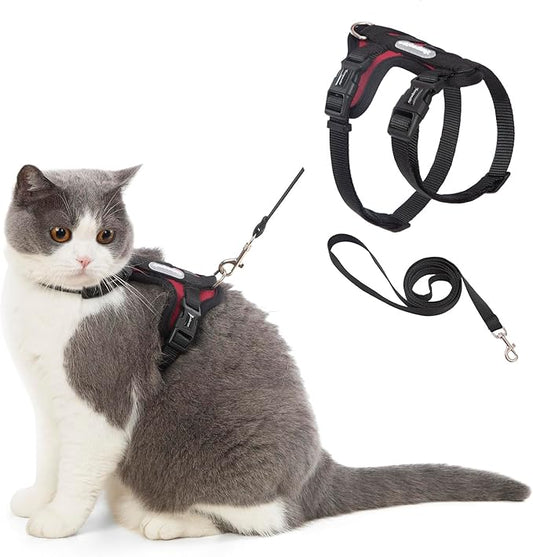Cat Harness and Leash Set for Walking Lightweight Escape Proof Kitten Vest Harness Soft Fit for Cat Puppy Rabbits Easy Control (Red Black, M(Chest:12.5''-19'', Neck:8''-12''))